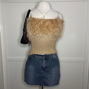 Women's Tan Fuzzy Crop-top